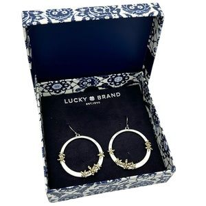 Lucky Brand Botanical Flower 2-Tone Silver & Gold Tone Metal Dangle Earrings NEW